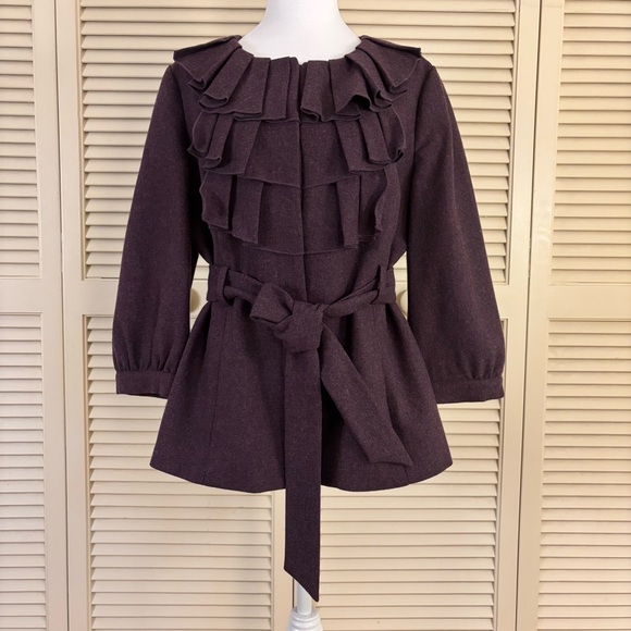 Tabitha by Anthropologie Ruffled Jacket Wool Plum Purple 12 - Picture 11 of 11
